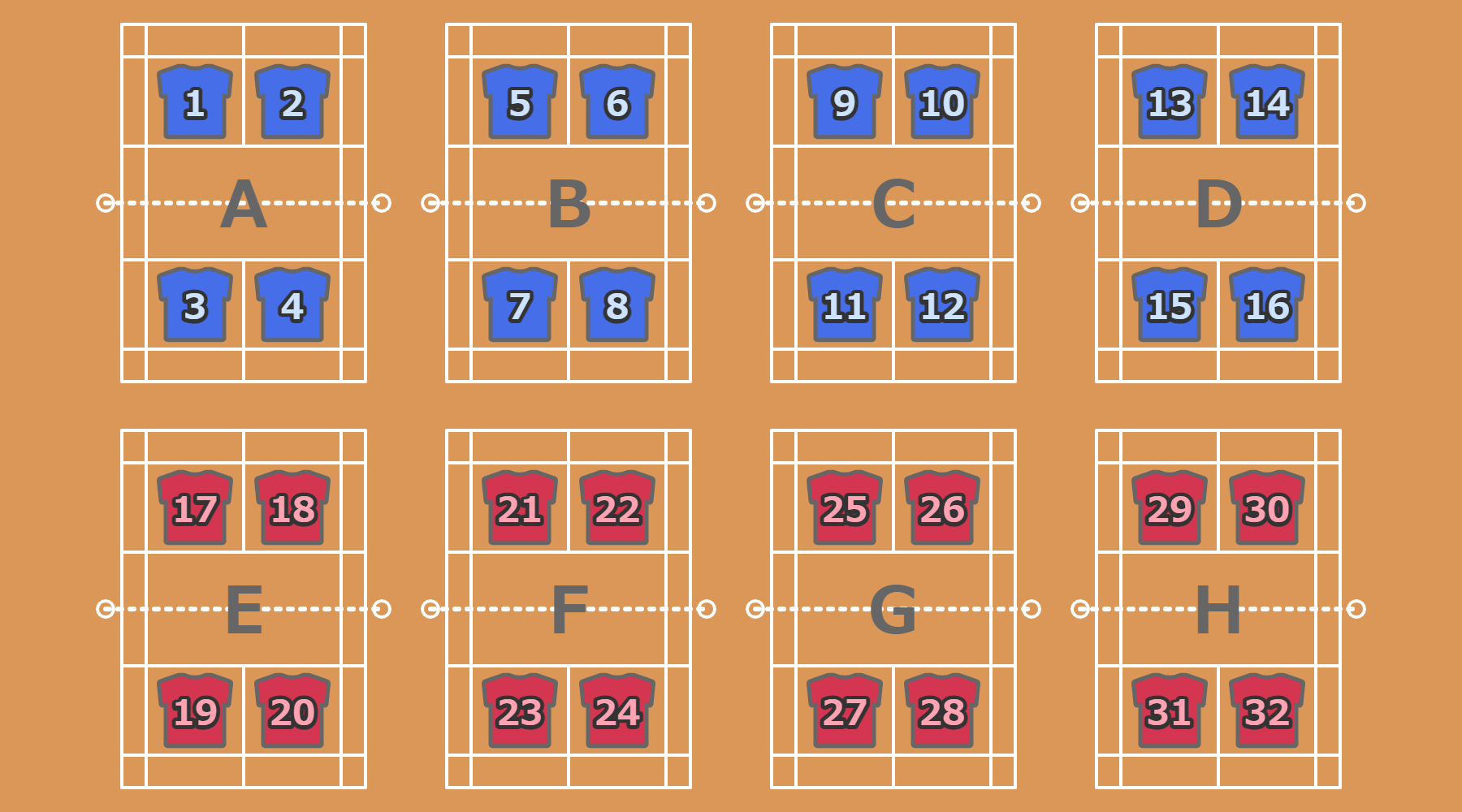 バドミントン作戦ボード (コート8面表示版)